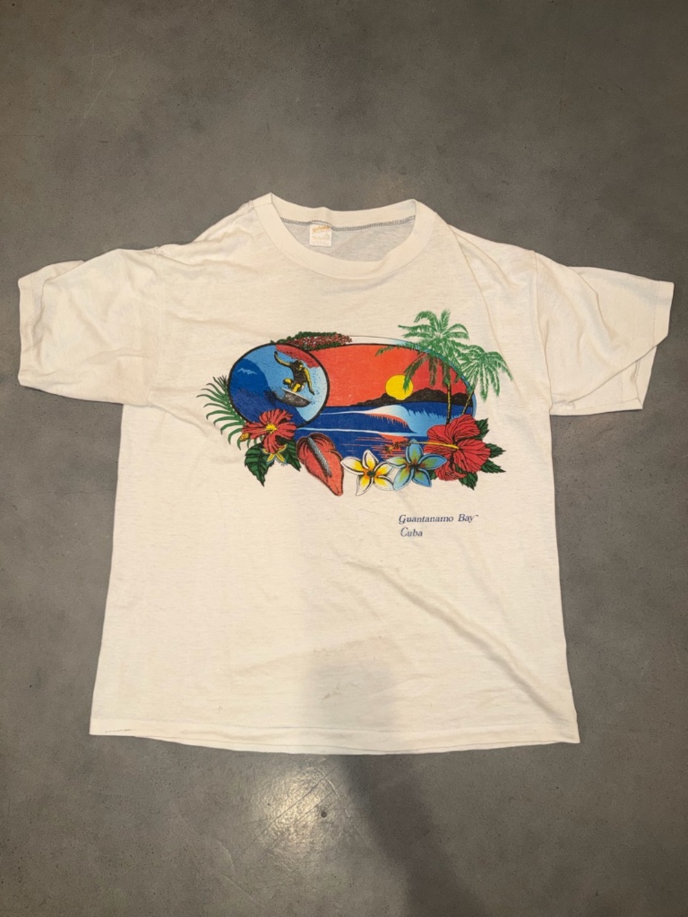 vintage guantanamo bay cuba graphic tee single stitch 50/50 surf tropical large